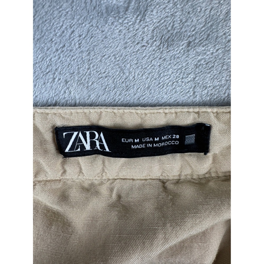 Zara Midi Skirt Women M Tan Beige Linen Blend Cottagecore Boho Button High Waist - Picture 5 of 7